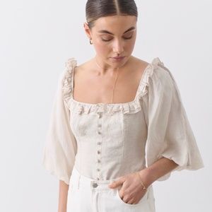 JOSLIN ZOE LINEN BODICE TOP FLAX Sz AU10=M